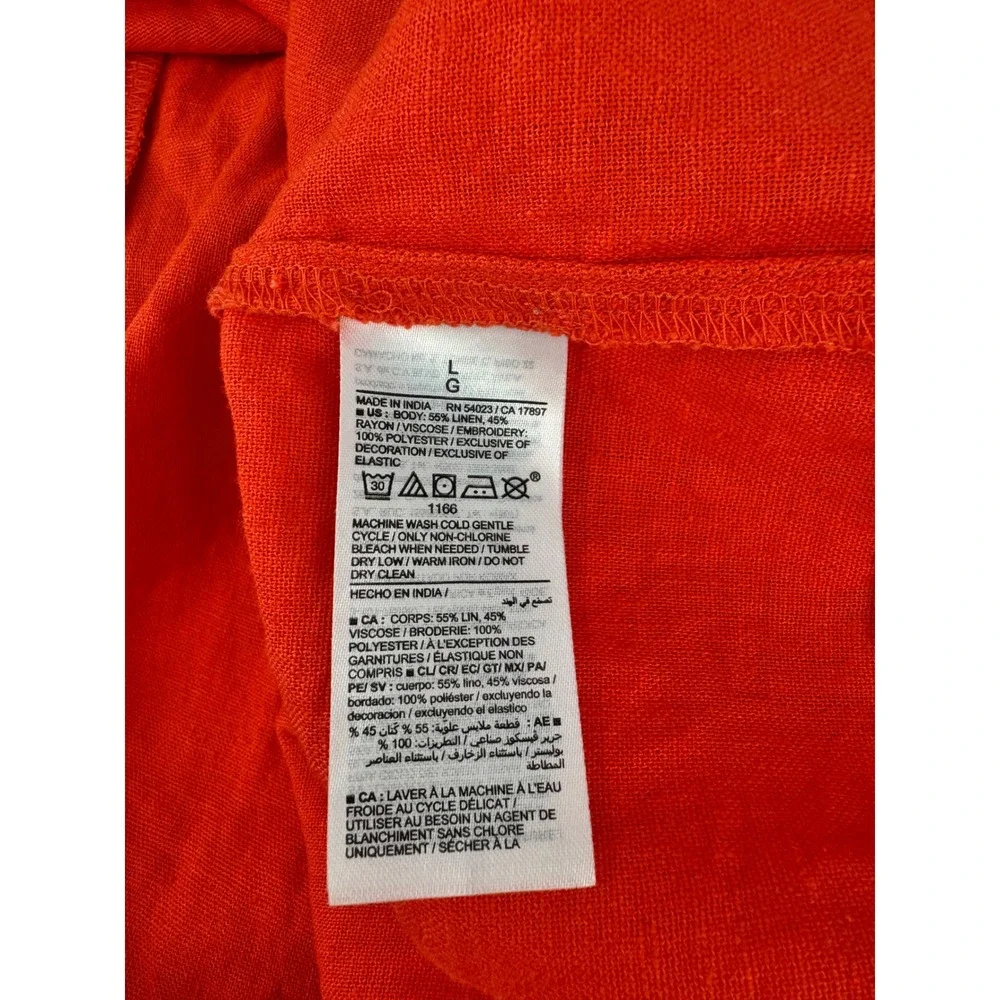 Gap L Linen Blend Orange Eyelet Trim Maxi Slip Dress Coastal Cottage Vacation - Picture 11 of 14